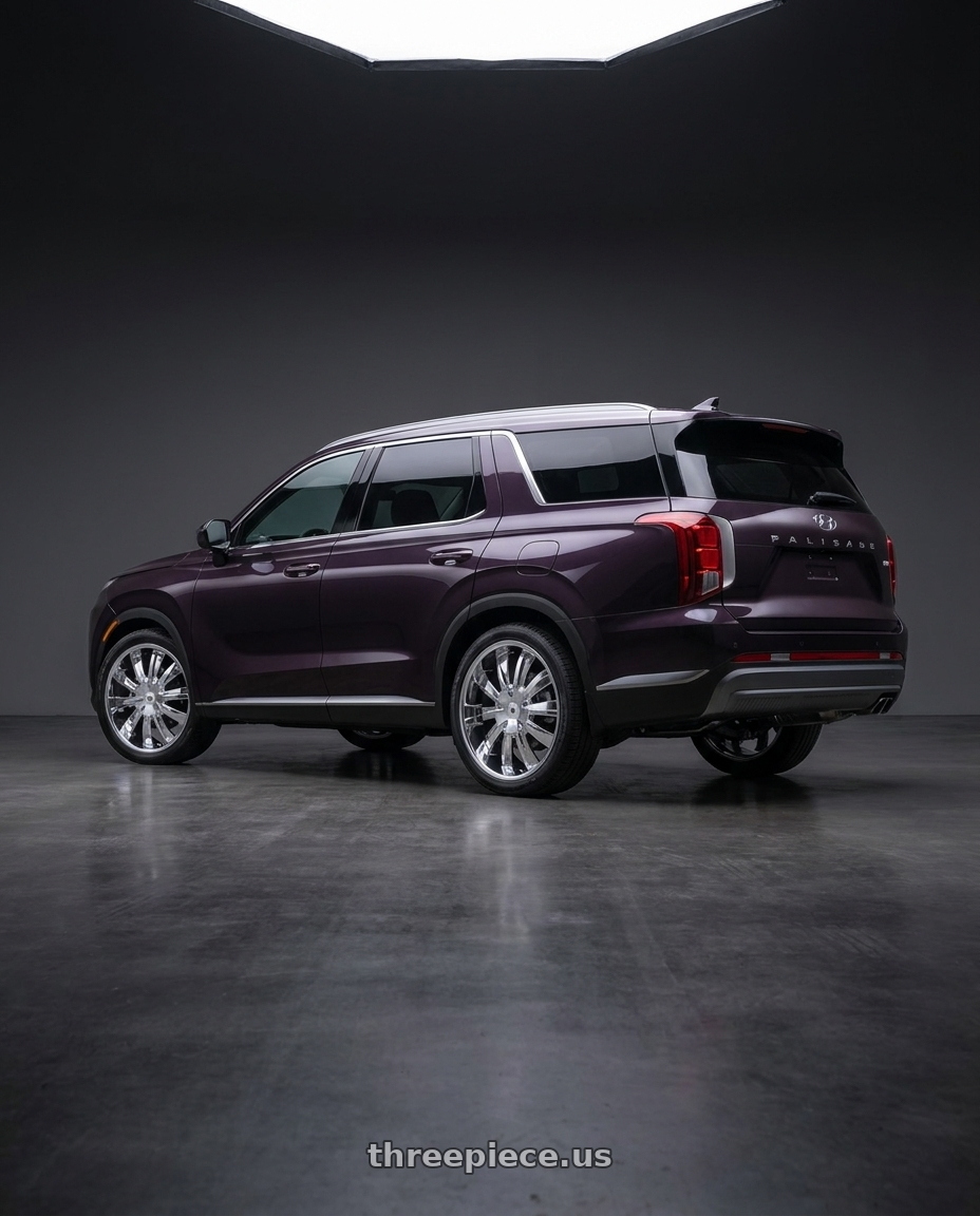 2026 Hyundai palisade premium with Mazzi Edge 337 5x110/5x115 22x8.5+35 Chrome wheels rear three quarter view square tires