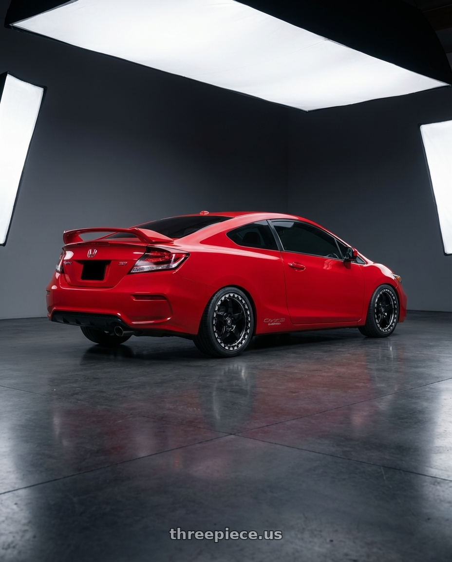2015 Honda Civic Si with Forgestar D5 Beadlock 5x114.3 17x10 0 Gloss Black Machined wheels rear three quarter view square tires