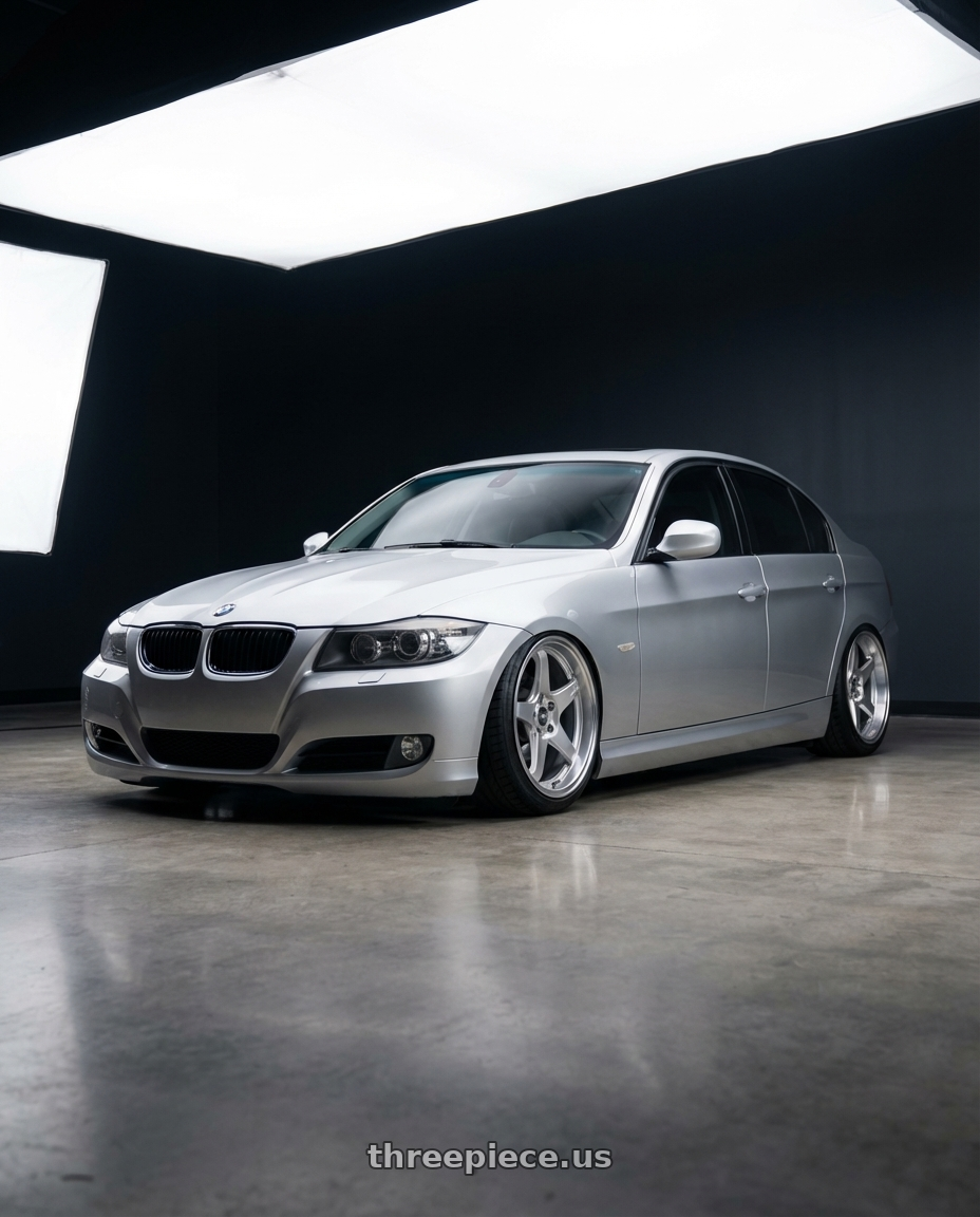 2012 BMW 3 Series E92 with ESR Wheels APEX SERIES AP5 5x120 19x9.5 +35 Hyper Silver wheels front three quarter view stanced stance