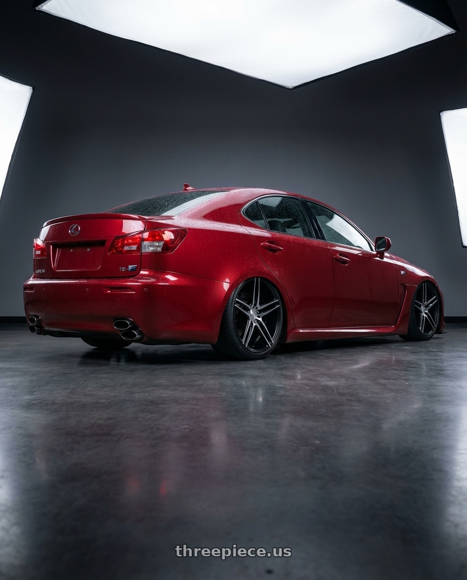 2012 Lexus IS-F with Niche 1PC M169 TURIN 5X114.3 19X8.5 +45 MATTE BLACK MACHINED wheels rear three quarter view slight stretch tires