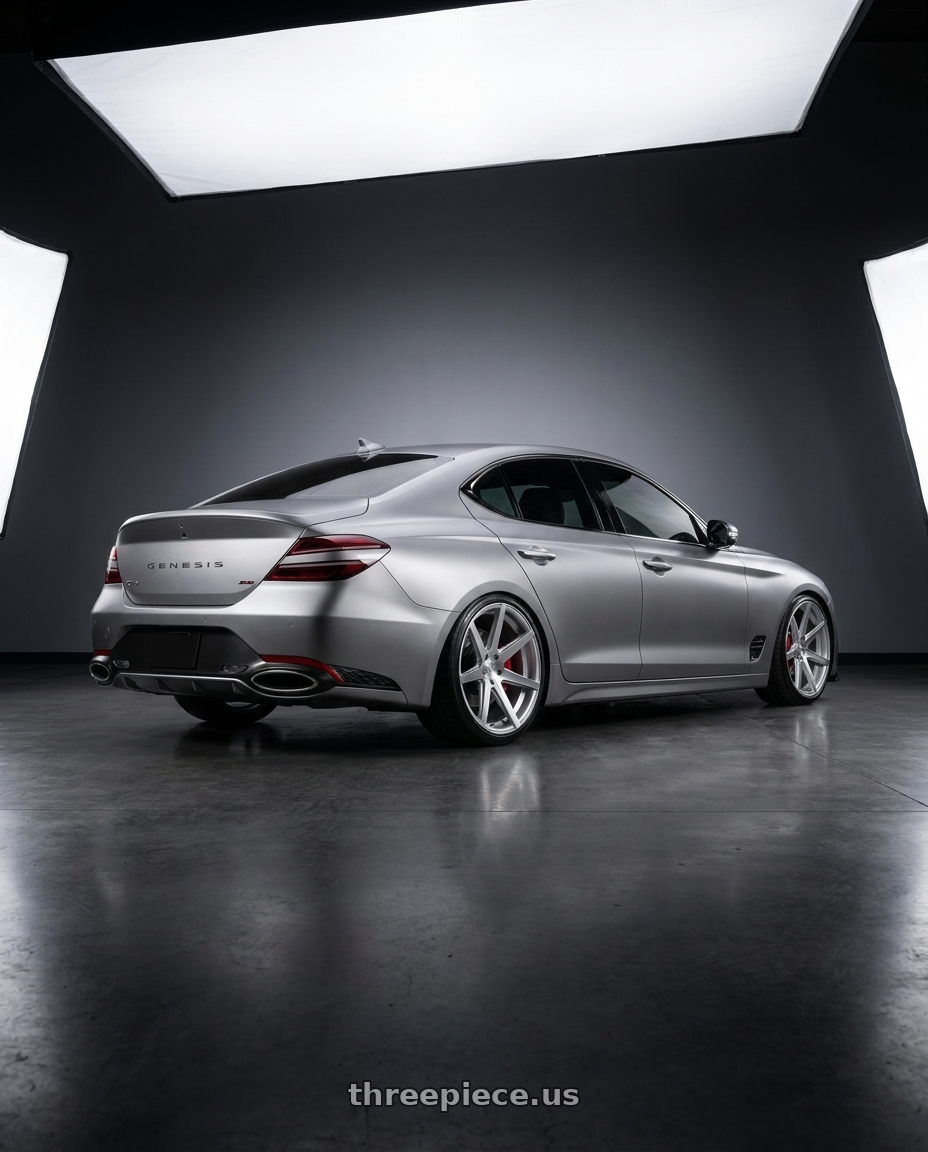 2024 Genesis g70 with Rohana RC7 5x114.3 20x10+45 Machine Silver wheels rear three quarter view slight stretch tires