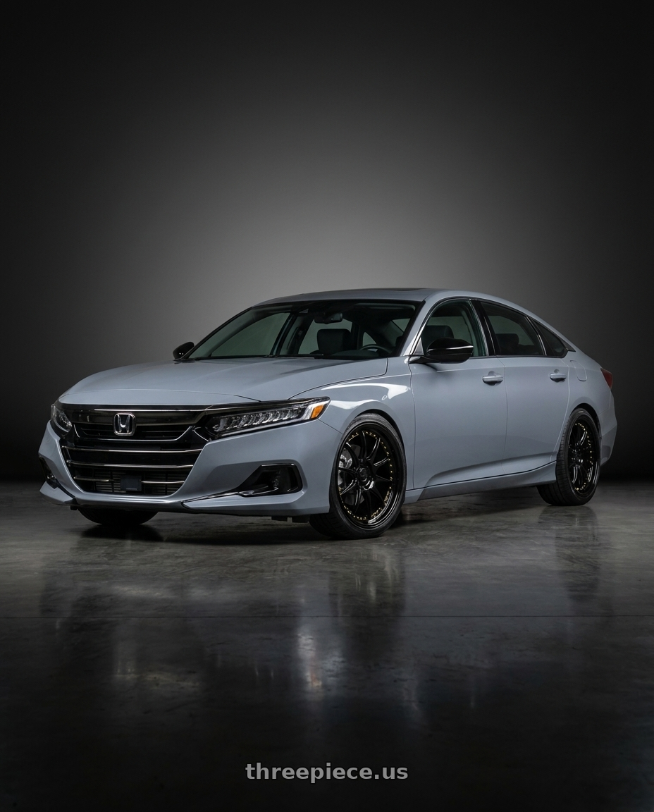 2021 Honda Accord EX-L with Aodhan DS07 5x114.3 18x8.5+35 Gloss Black W /Gold Rivets wheels