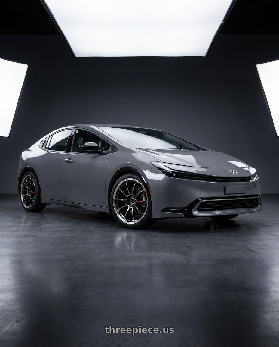 2024 toyota prius with Work Emotion Zr10 5x112 18x10.5 +22 Glim Black Diamond Rim cut wheels