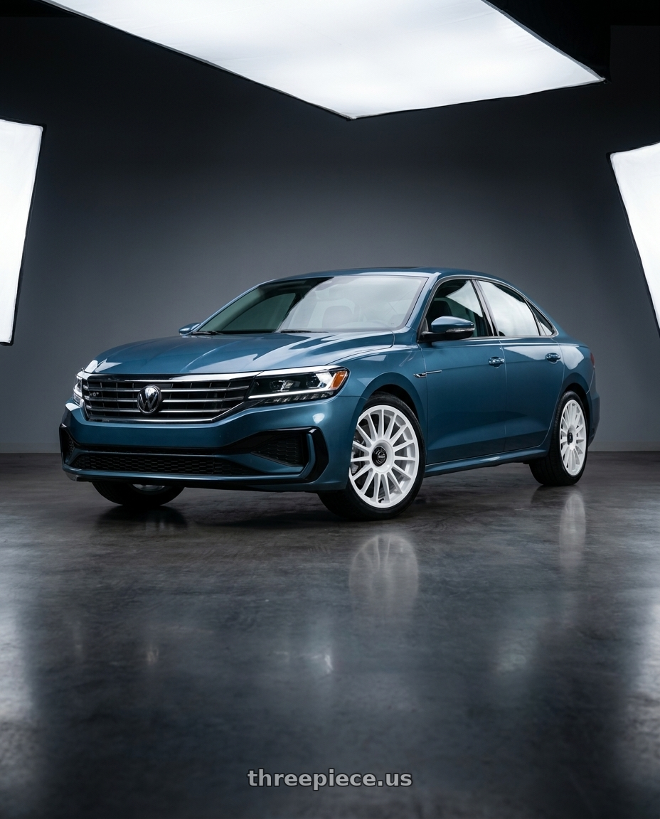 2022 Volkswagen Passat B8.5 3G R-Line, Aquamarine Blue Metallic with fifteen52 PODIUM 5x114.3 / 5x120 19x8.5 +35 RALLY WHITE (GLOSS WHITE) wheels