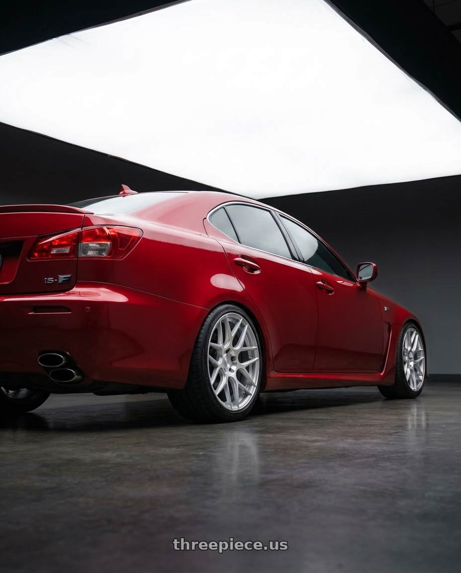 2012 Lexus IS-F with Aodhan AFF2 5x114.3 19x9.5+35 Gloss Silver Machined Face wheels rear three quarter view square tires