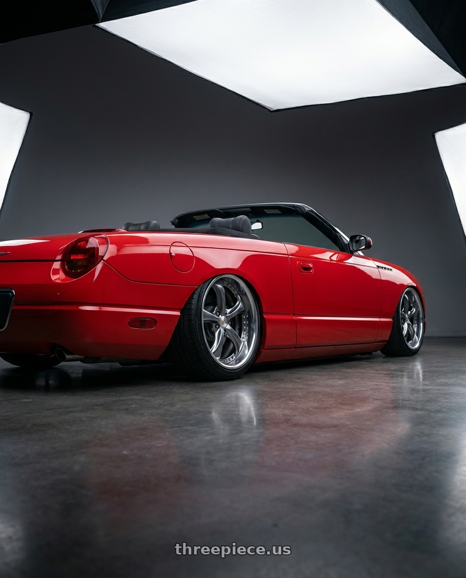 2003 ford thunderbird with Work Wheels VS-KF 5X114.3 19x7.5-4 Brilliant Silver Black A Disk FULL REVERSE wheels rear three quarter view slight stretch tires