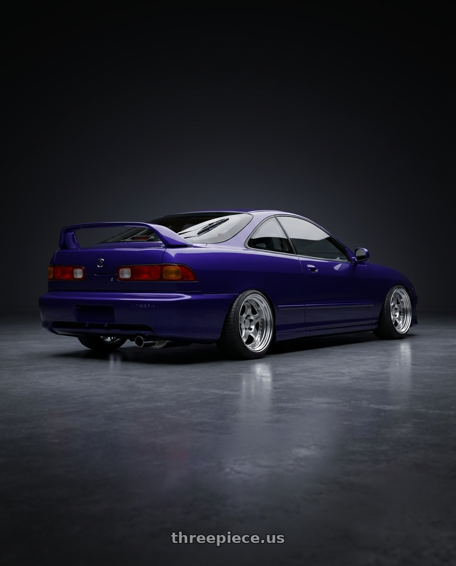 1998 acura integra with Work Meister S1 2P 4x100 15x7+45 R Disk Silver wheels rear three quarter view slight stretch tires