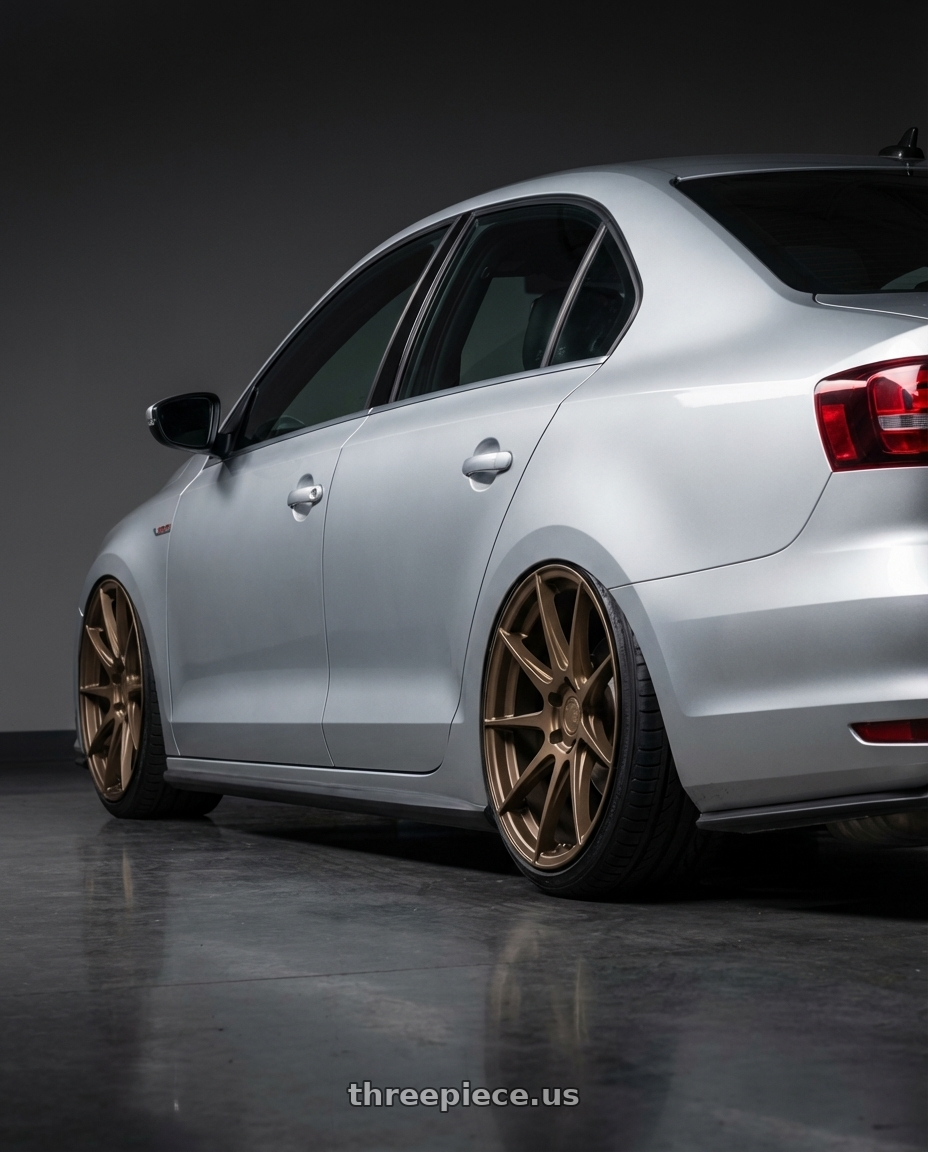 2016 Volkswagen Jetta GLI MK6 with Aodhan AH09 5x112 18x8.5 +35 Matte Bronze wheels rear three quarter view slight stretch tires