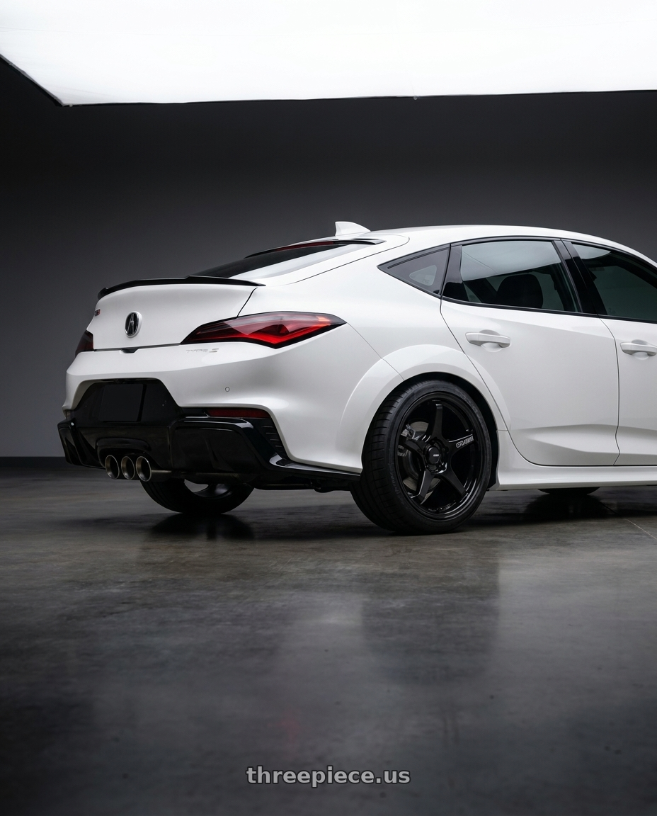 2025 Acura Integra Type S with Enkei TS-5 5x120 18x9.5+45 Black wheels rear three quarter view square tires