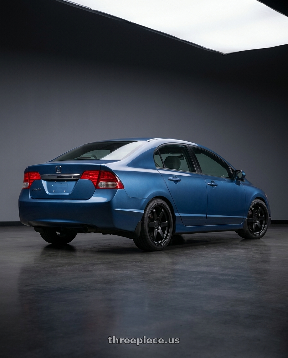 2010 Honda civic EXL with KATANA RACING KR08 5x114.3 17x7.5 +40 Matte Black wheels rear three quarter view square tires