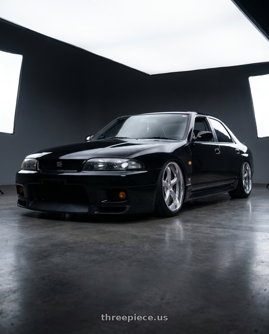 1993 Nissan skyline sedan with Work Wheels VS-KF 5x114.3 18x7.5+40 Light Grey Silver O Disk FULL REVERSE wheels