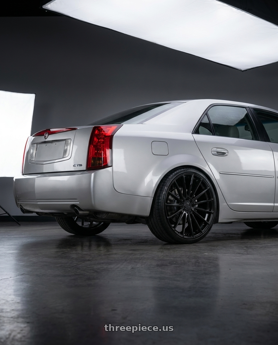 2006 cadillac cts with AXE WHEELS EX50 5x115 20x8 +45 Gloss Black wheels rear three quarter view square tires