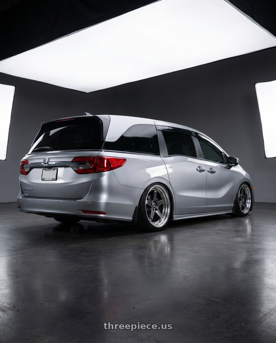 2024 Honda Odyssey with Work Zistance W5s 5x120 20x8.5+41 w disk Brilliant Silver Black wheels rear three quarter view slight stretch tires