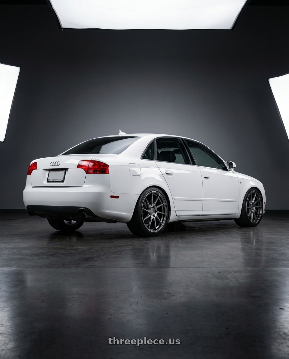 2010 Audi A4 B7 with Aodhan AH09 5x112 18x8.5 +35 Hyper Black wheels rear three quarter view square tires