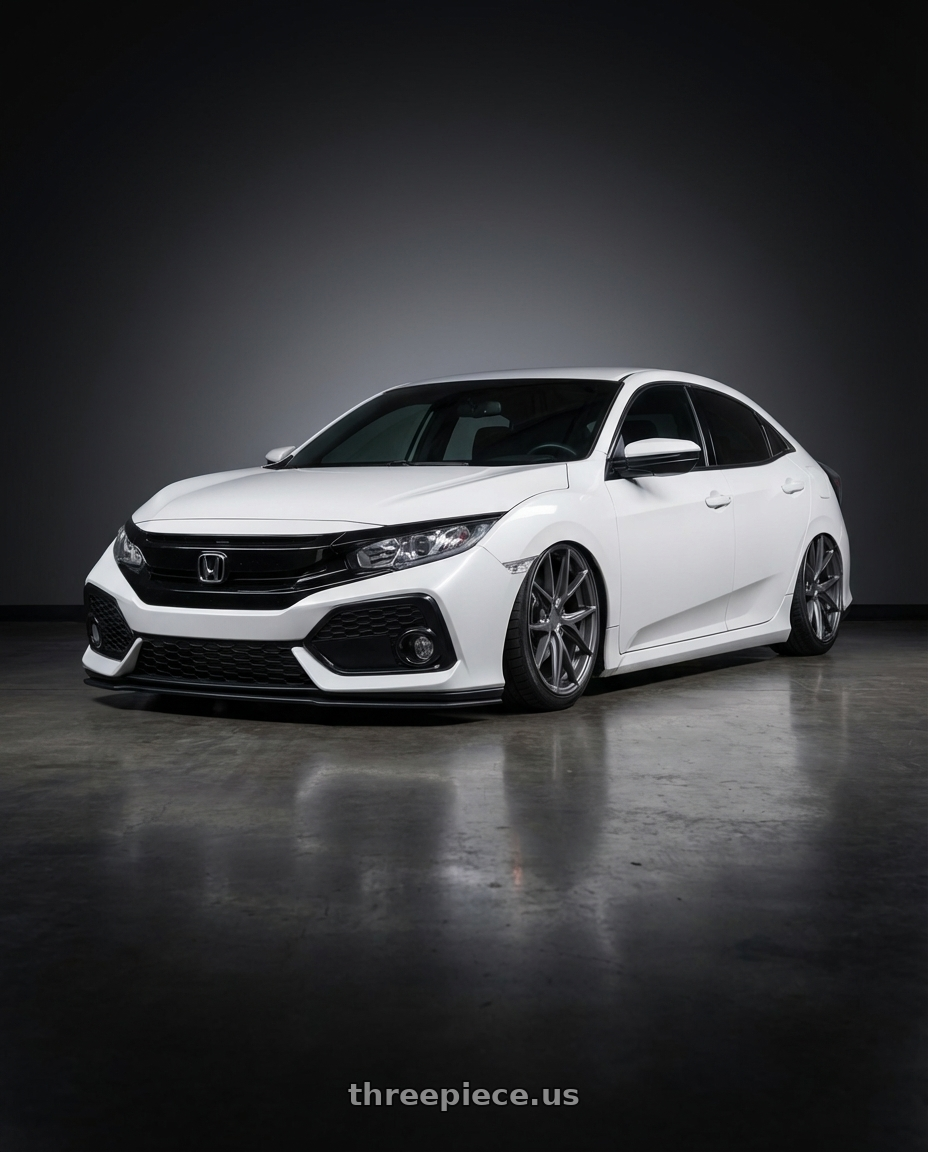 2024 Honda Civic with Niche 1PC M116 MISANO 5X114.3 19X9.5 +35 MATTE GUN METAL wheels front three quarter view stanced stance