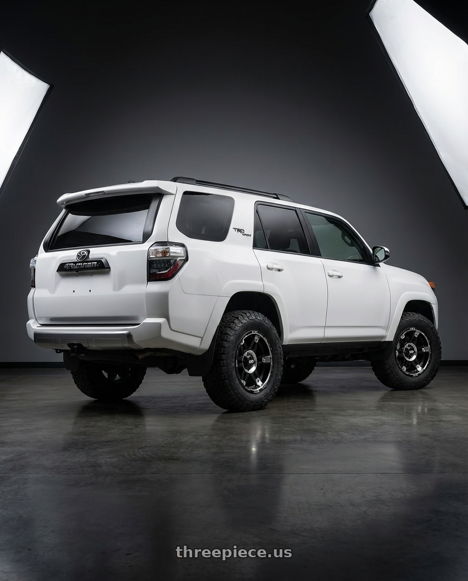 2022 Toyota 4Runner with XD XD840 SPY II 6X139.7 17X8 +18 GLOSS BLACK MACHINED wheels rear three quarter view meaty tires