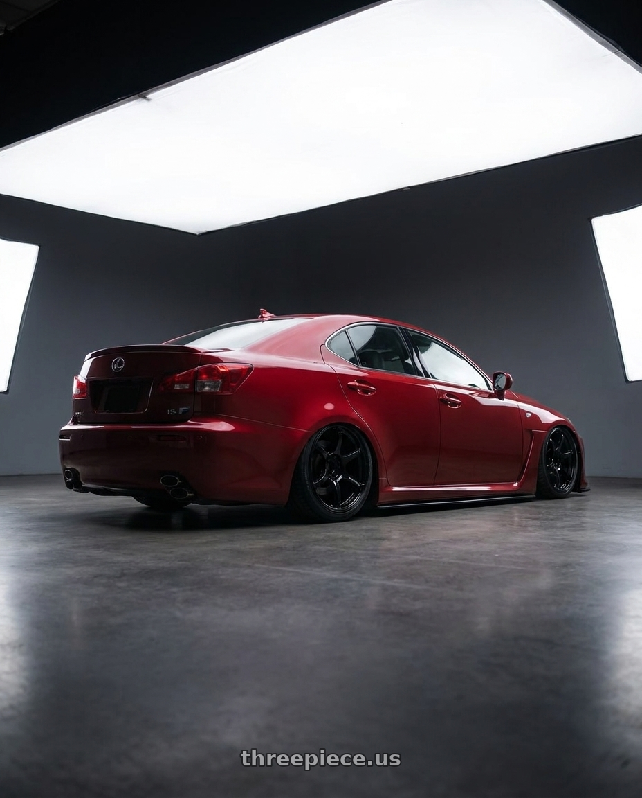 2012 Lexus IS-F with Advan RGIII 5x114.3 19x9.0+25 Gloss Black wheels rear three quarter view slight stretch tires