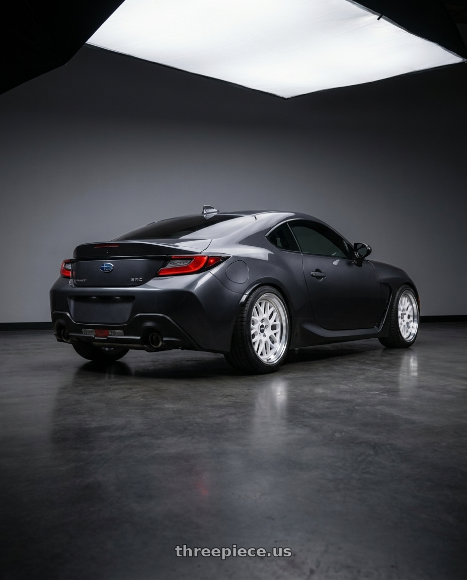 2023 Subaru BRZ premium with ESR Wheels CR SERIES CR01 5x100 18x9.5 +35 Gloss White wheels rear three quarter view square tires