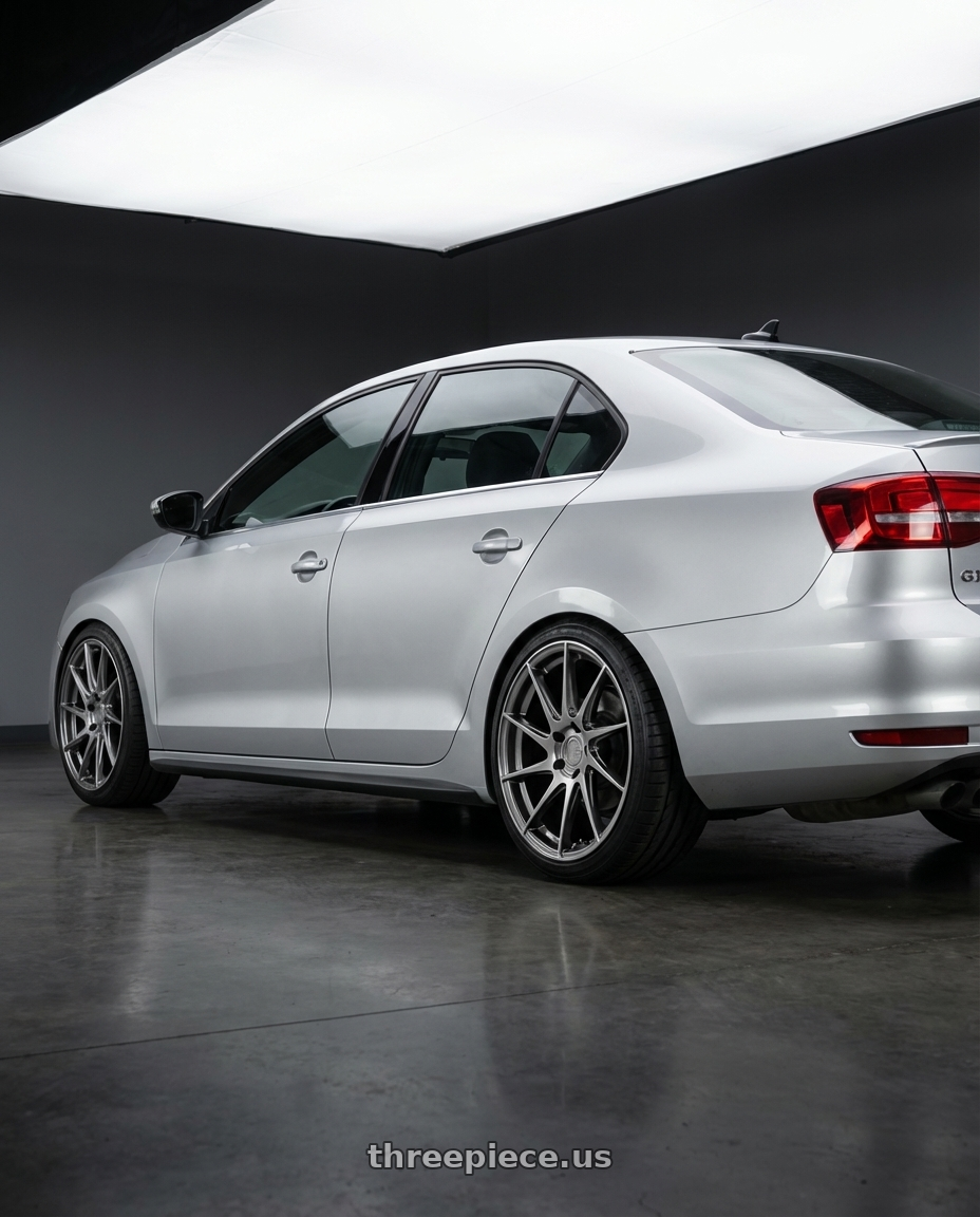 2016 Volkswagen Jetta GLI MK6 with Aodhan AH09 5x112 18x9.5 +35 Hyper Black wheels rear three quarter view square tires