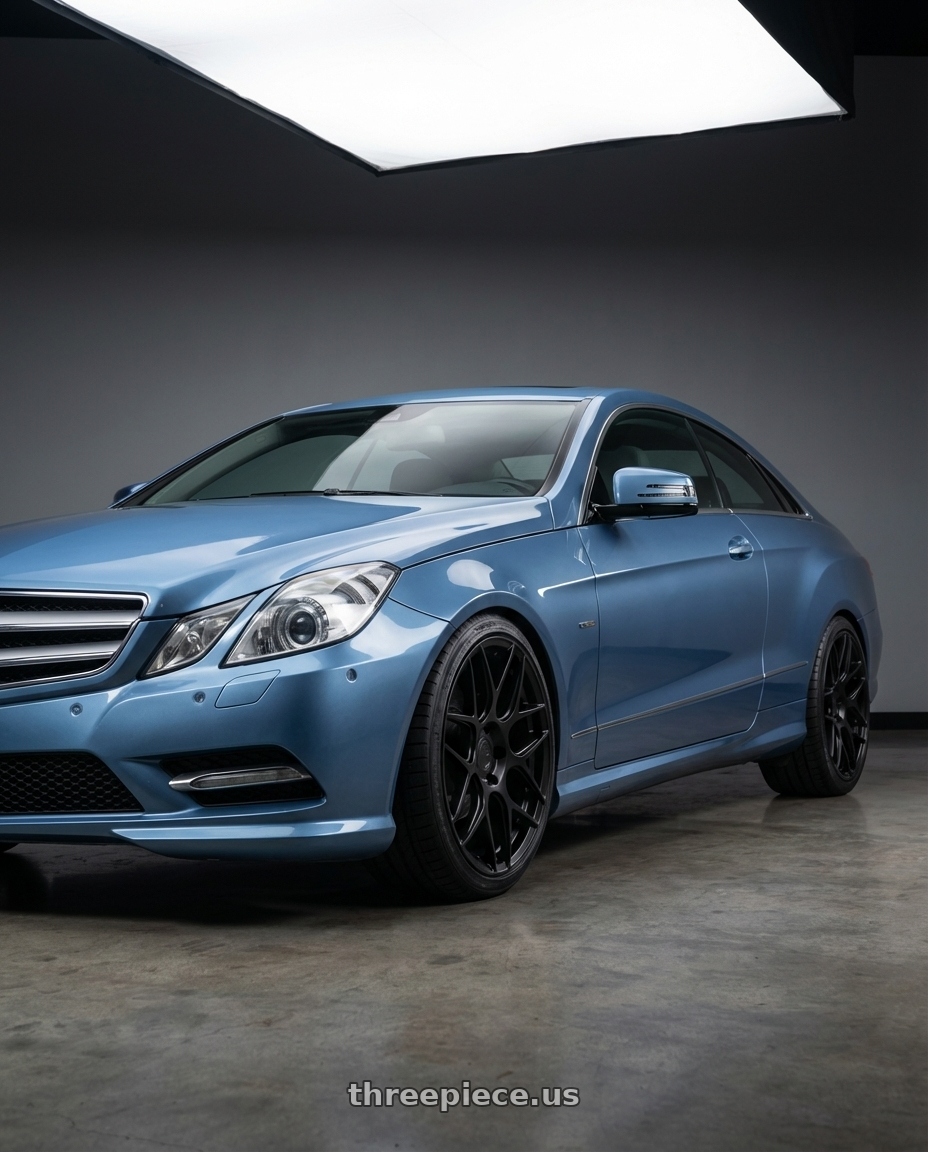 2014 Mercedes-Benz E-Class Coupe C207 with Aodhan AFF2 5x112 19x9.5+35 Matte Black wheels front three quarter view lowered stance