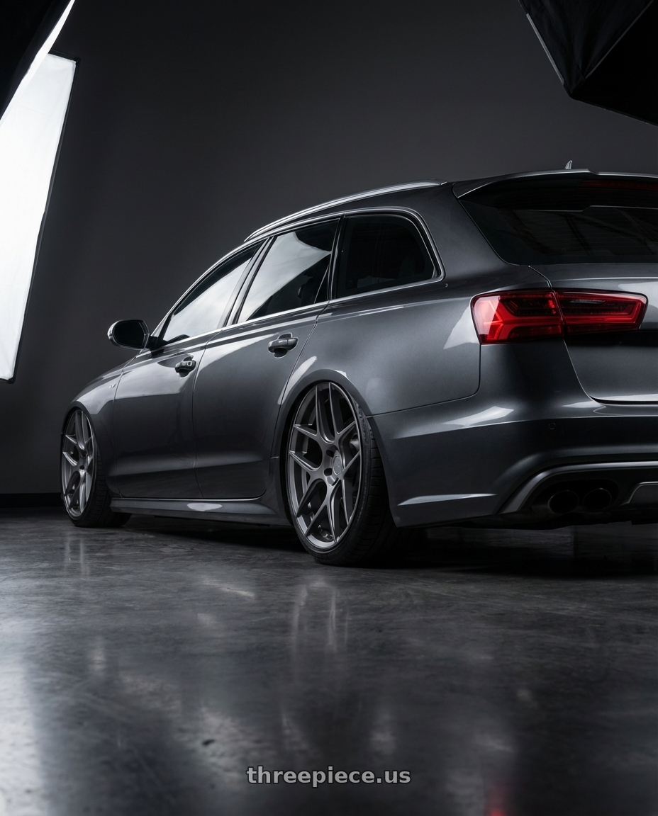 2016 Audi S6 C7 with Aodhan AFF2 5x112 20x9+30 Matte Gray wheels rear three quarter view slight stretch tires