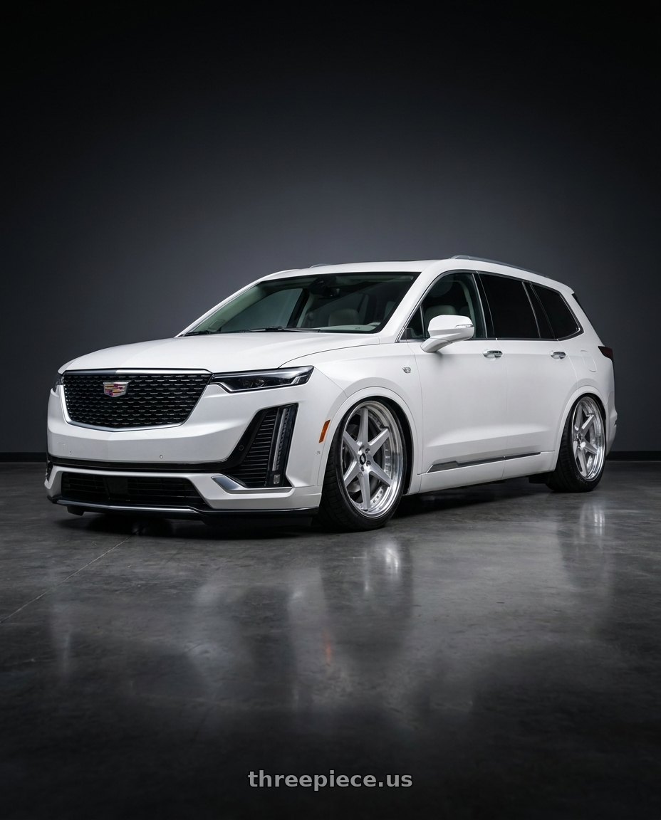 2024 Cadillac XT6 with Work Zeast St1 5x100 18x9.5+22 O Disk Brush Silver Clear wheels