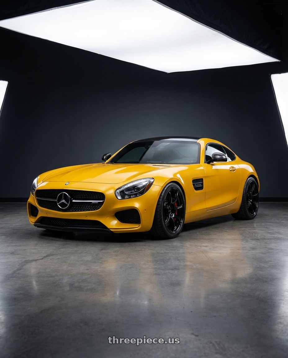 2019 Mercedes-Benz AMG GT with Advan RGIII 5x112 19x8.5+45 Gloss Black wheels front three quarter view lowered stance