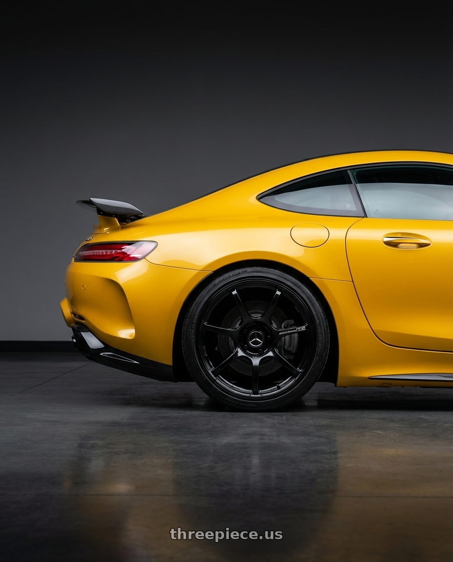 2019 Mercedes-Benz AMG GT with Advan RGIII 5x112 19x8.5+45 Gloss Black wheels rear three quarter view square tires
