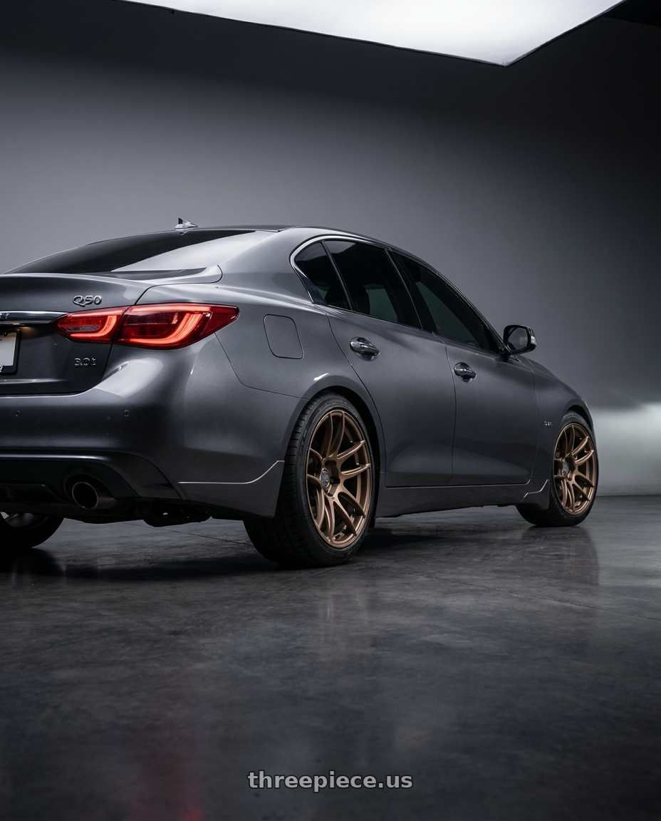 2022 Infiniti Q50 with ESR Wheels CS SERIES CS8 5x100 18x8.5 +30 Matte Bronze wheels rear three quarter view square tires