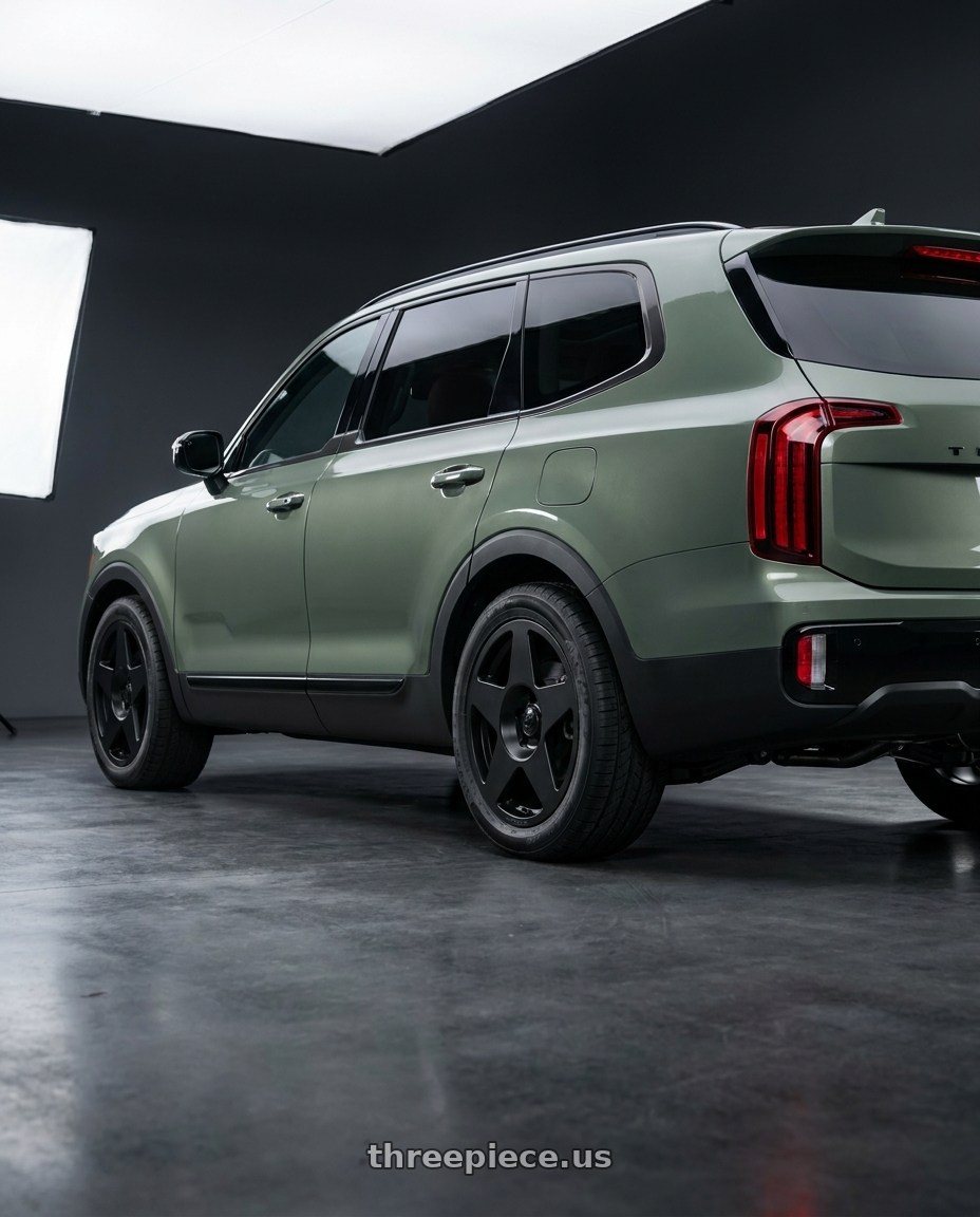 2024 Kia Telluride with fifteen52 TARMAC 5x114.3 18x8.5 +30 ASPHALT BLACK (SATIN BLACK) wheels rear three quarter view square tires