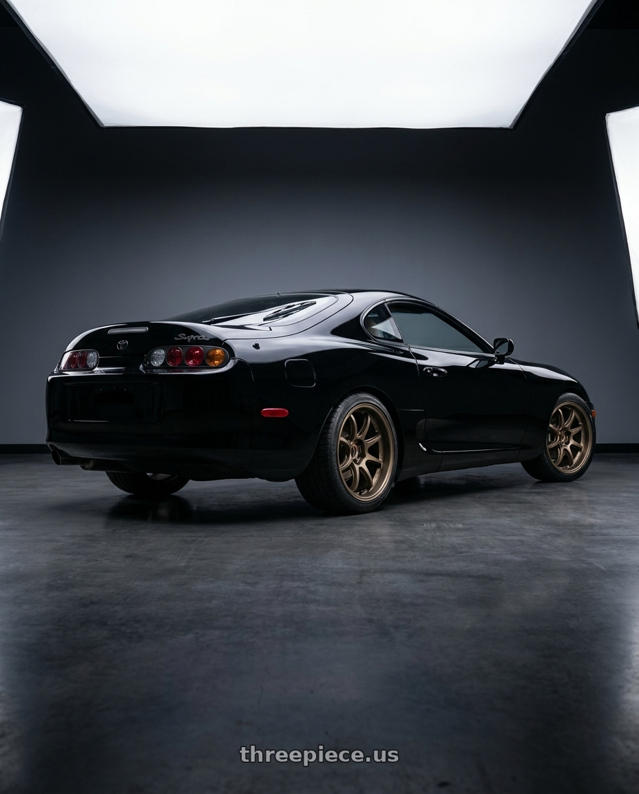1994 Toyota Supra with Work Emotion D9r 5x114.3 19x9.5 +38 Matte Bronze wheels rear three quarter view square tires