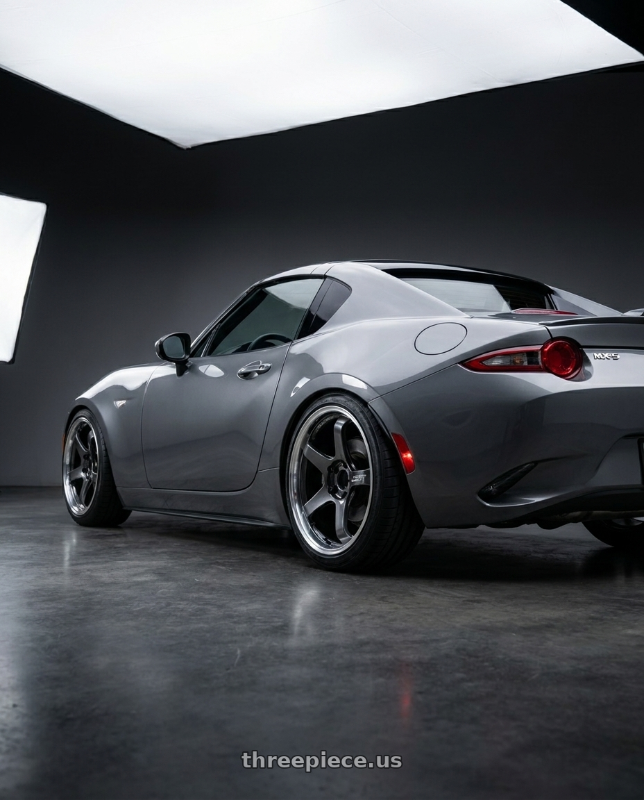 2023 mx-5 RF GT with Advan Racing GT BEYOND 4x100 17x8.0 +35 RACING TITANIUM BLACK wheels rear three quarter view square tires