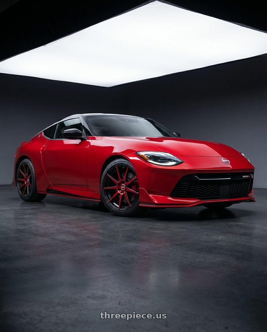 2024 nissan z with Spec-1 SP-51 4x100/4x114.3 17x7.5 +42 Gloss Black & Red Machined wheels