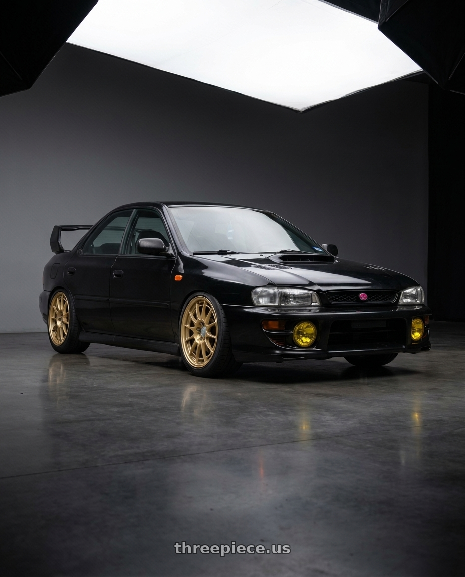 1998 Subaru Impreza GC8  with Enkei NT03+M 5x100 18x9.5+40 Gold wheels