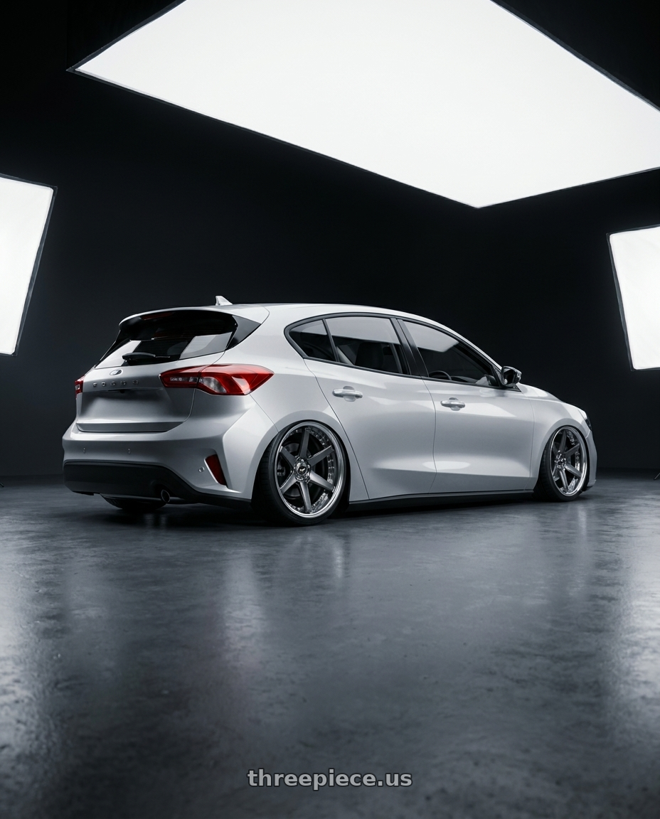 2020 ford focus with Work Zeast Black Label Bst1 5x100 19x8+22 A Disk Brilliant Silver Black wheels rear three quarter view square tires