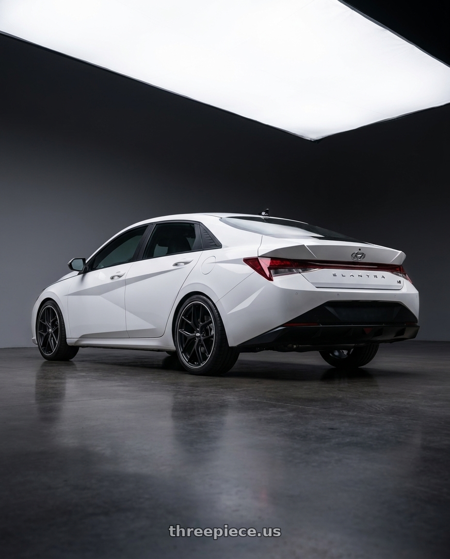 2024 Hyundai Elantra N with BBS CC-R 5x114.3 19x8.5+30 Satin Black wheels rear three quarter view square tires