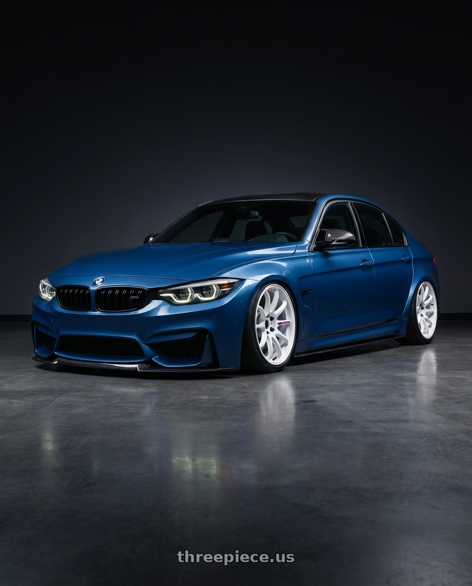 2018 BMW M3 Comp Avus with Work Emotion Zr10 5x120 19x9.5 +23 Azure White wheels