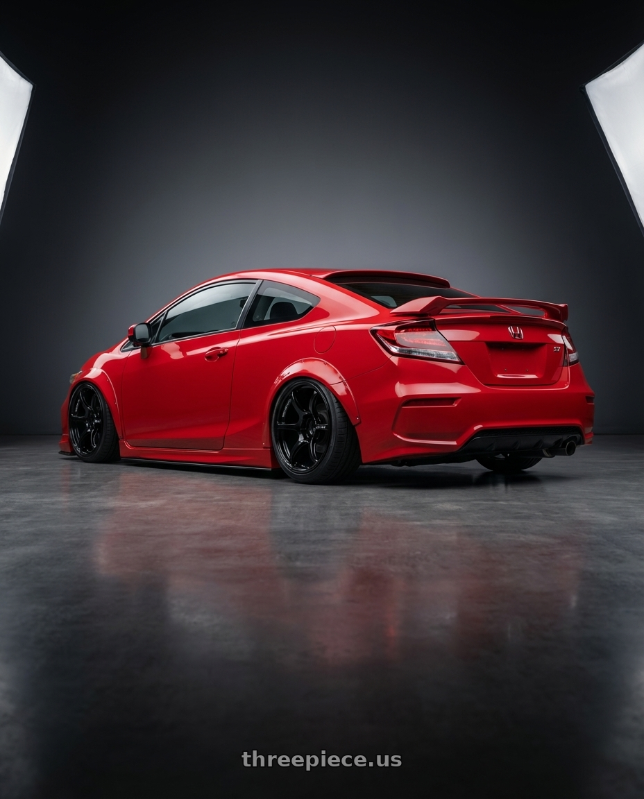 2011 Honda Civic Si with Advan RGIII 5x114.3 18x10.5+15 Gloss Black wheels rear three quarter view slight stretch tires