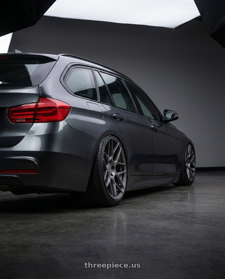 2016 BMW 3 Series F30 with Aodhan AFF2 5x120 19x9.5+35 Matte Gray wheels rear three quarter view slight stretch tires