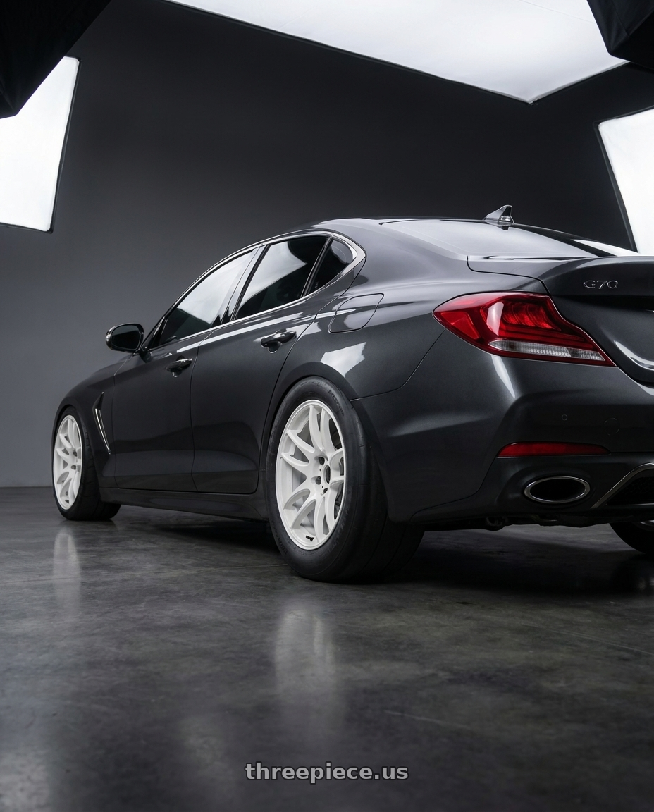 2020 genesis g70 with Work Emotion CR Kiwami wheels rear three quarter view excessive tires