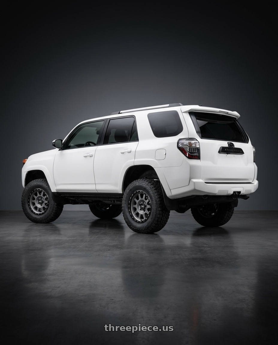2022 Toyota 4Runner with XD XD127 BULLY 6X139.7 20X9 +18 MATTE GRAY BLACK RING wheels rear three quarter view meaty tires