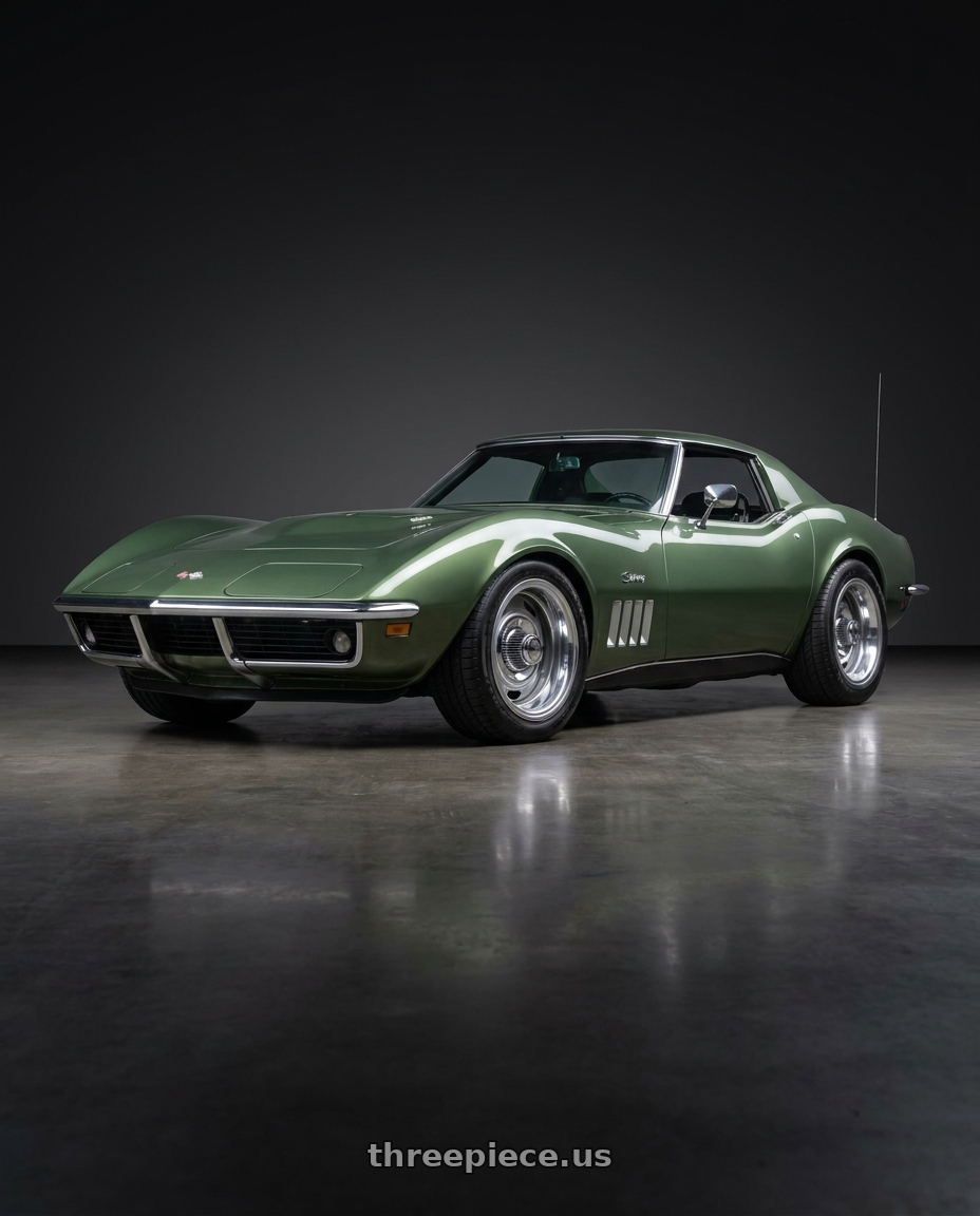 1969 Chevrolet Corvette with Vision American-Muscle 55 Rally 5x120.65 15x6+12 Silver wheels