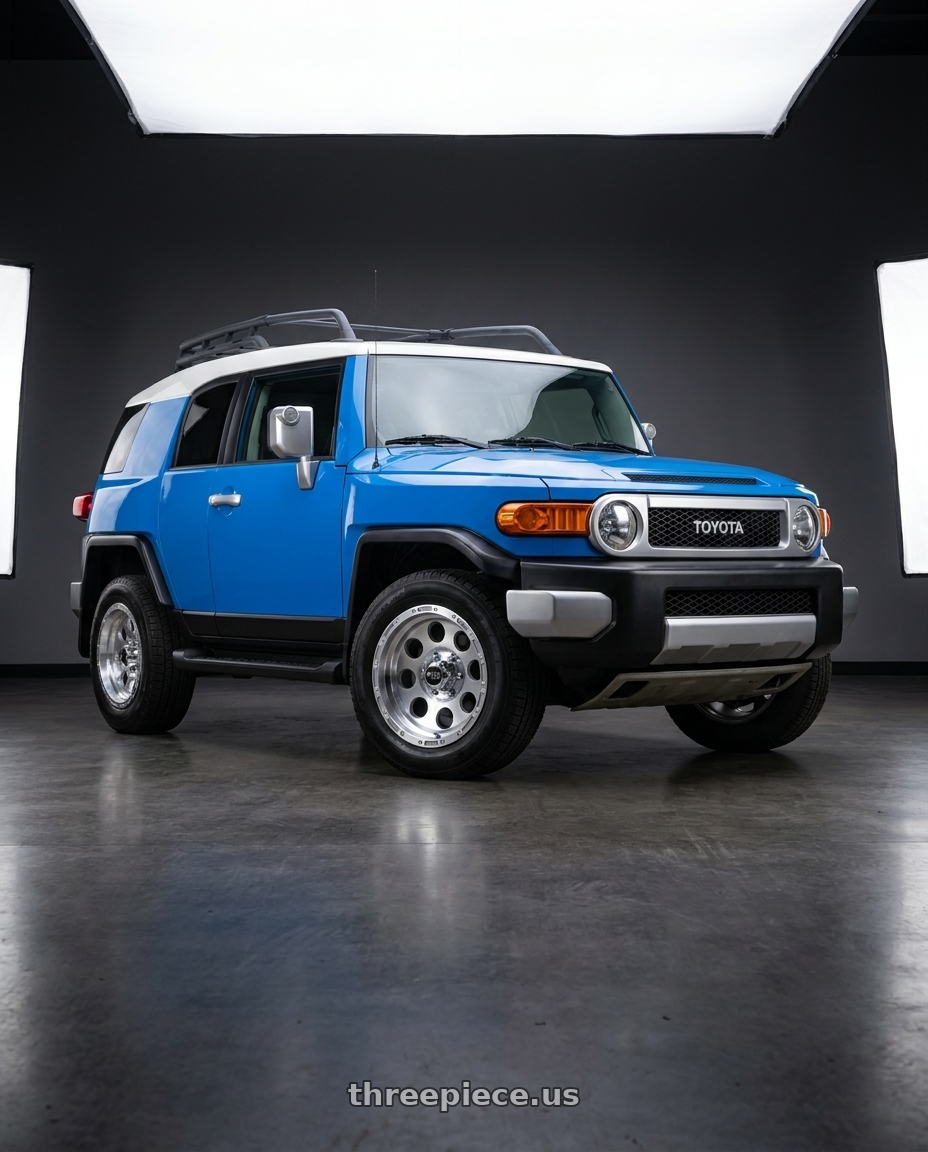 2007 Toyota FJ Cruiser with Scale 4X4 S52 6x139.7 16x8 +0 Silver w/Machined Face wheels