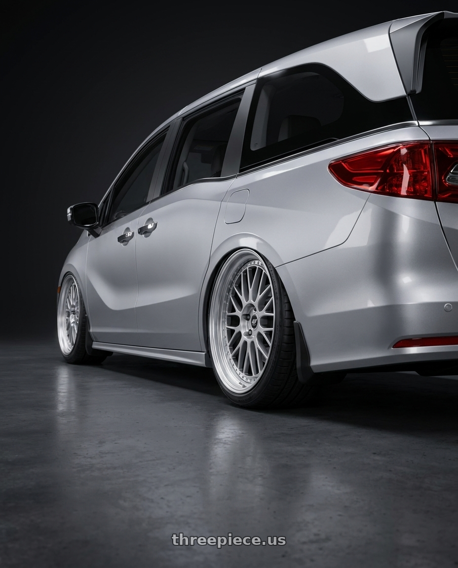 2024 Honda Odyssey with Work Zistance W10m 5x120 19x8+36 w disk Crystal Silver wheels rear three quarter view square tires