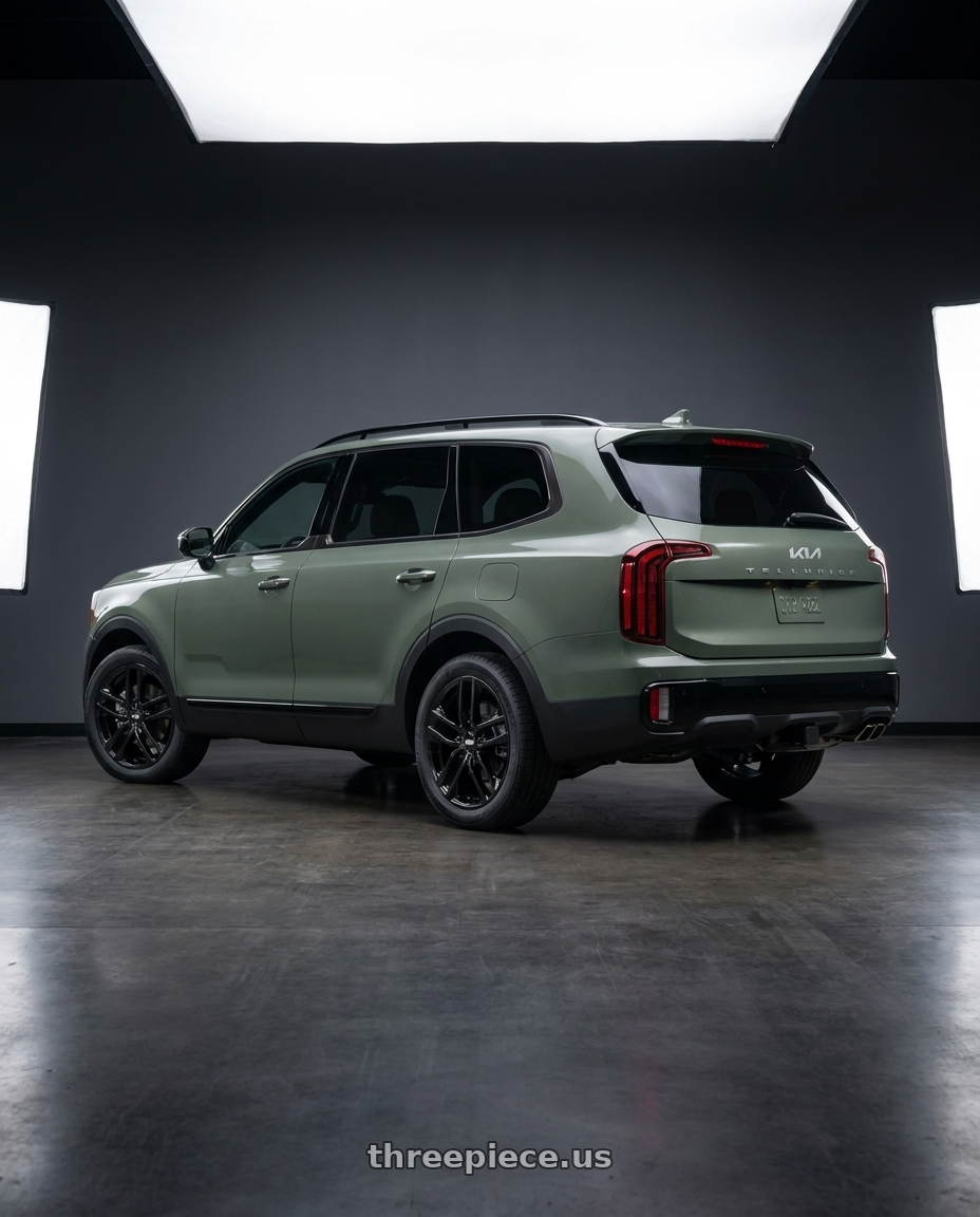 2024 Kia Telluride with BBS SX 5x114.3 18x8.0+40 Crystal Black wheels rear three quarter view square tires