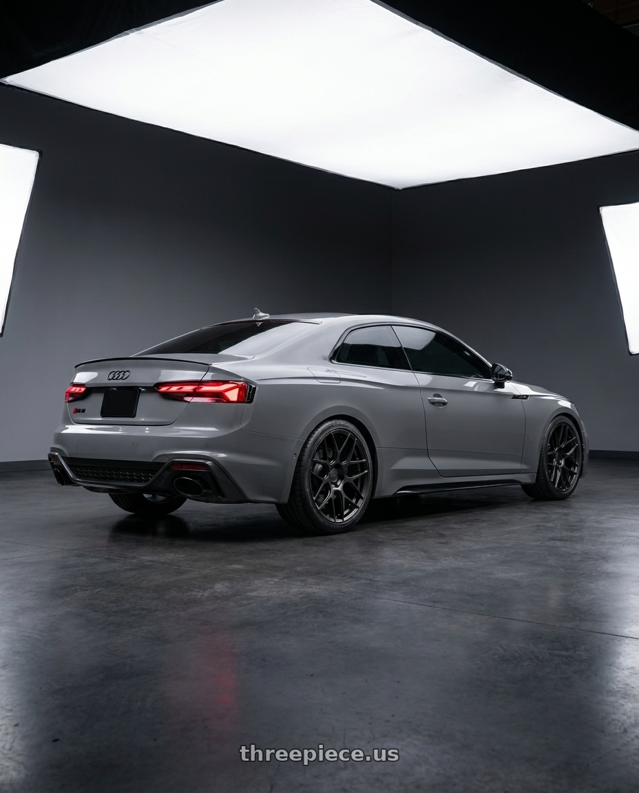 2023 Audi RS 5 with Aodhan AFF2 5x112 20x9+30 Matte Black wheels rear three quarter view square tires
