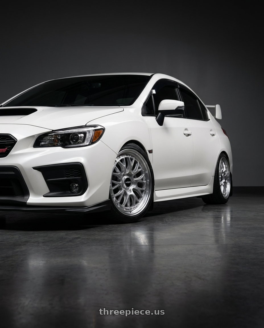 2016 Subaru sti with Rotiform 1PC R155 LSR 5X100 18X9.5 +25 GLOSS SILVER MACHINED wheels