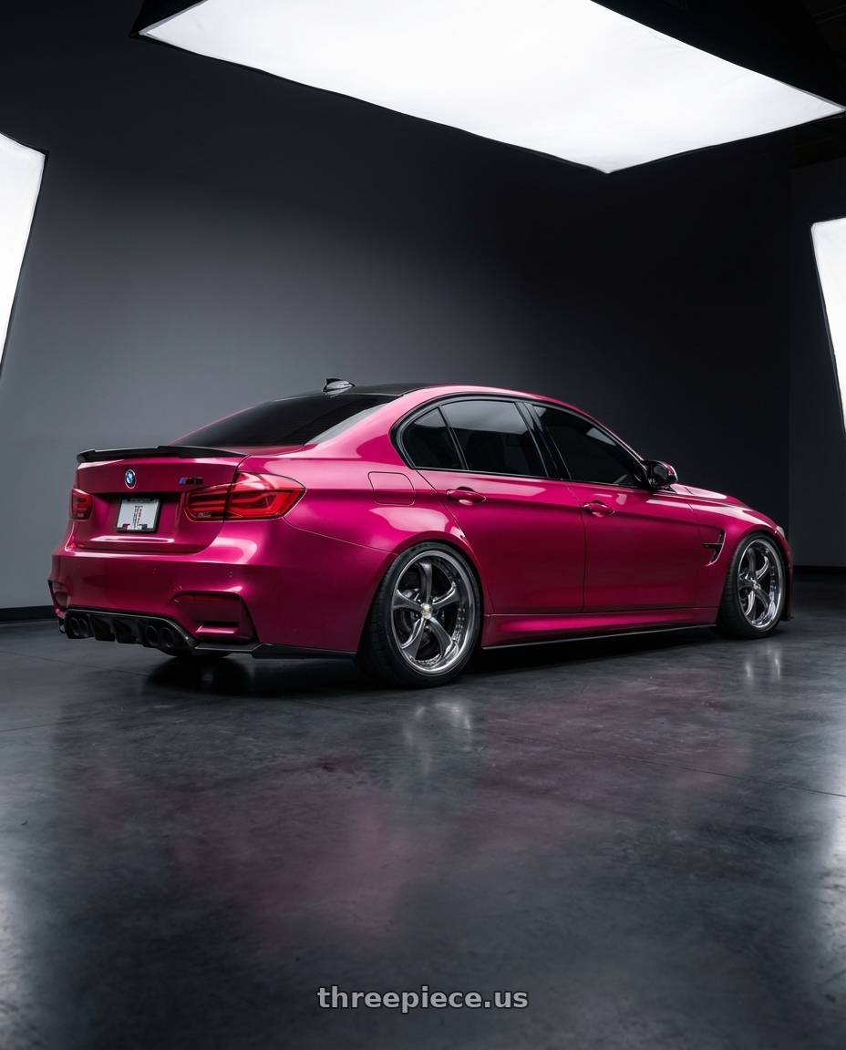 2018 bmw f80 m3  with Work Wheels VS-KF 5X114.3 19x7.5+34 Brilliant Silver Black A Disk FULL REVERSE wheels rear three quarter view square tires