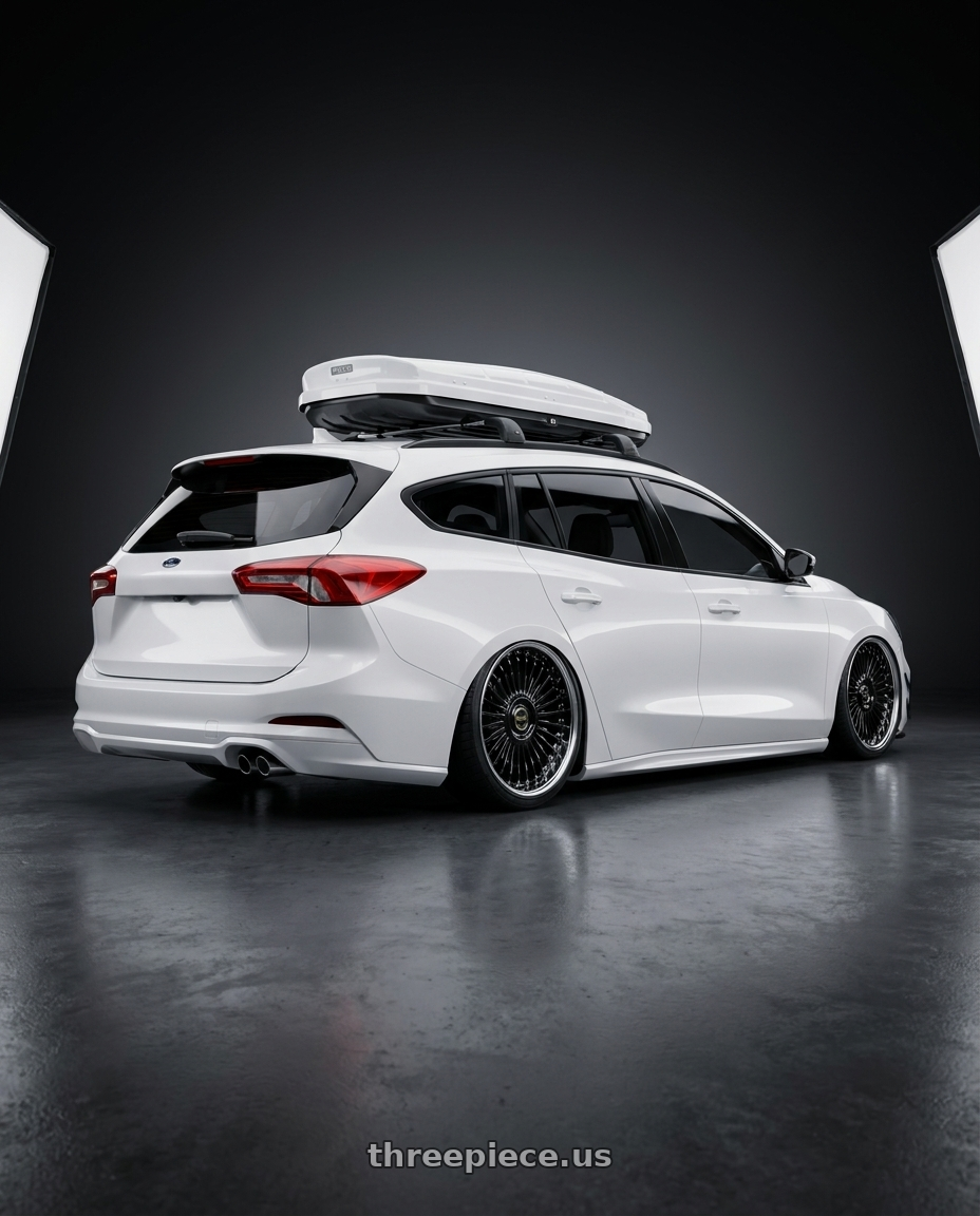2023 ford focus wagon with Work Emitz Black Polish 5x100 19x8.0 +38 wheels rear three quarter view slight stretch tires