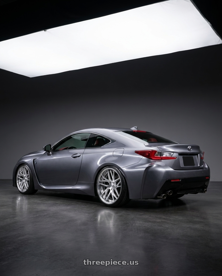 2015 lexus rcf with Work Gnosis Cvx 5x114.3 20x11+38 O Disk Brush Silver Clear wheels rear three quarter view slight stretch tires
